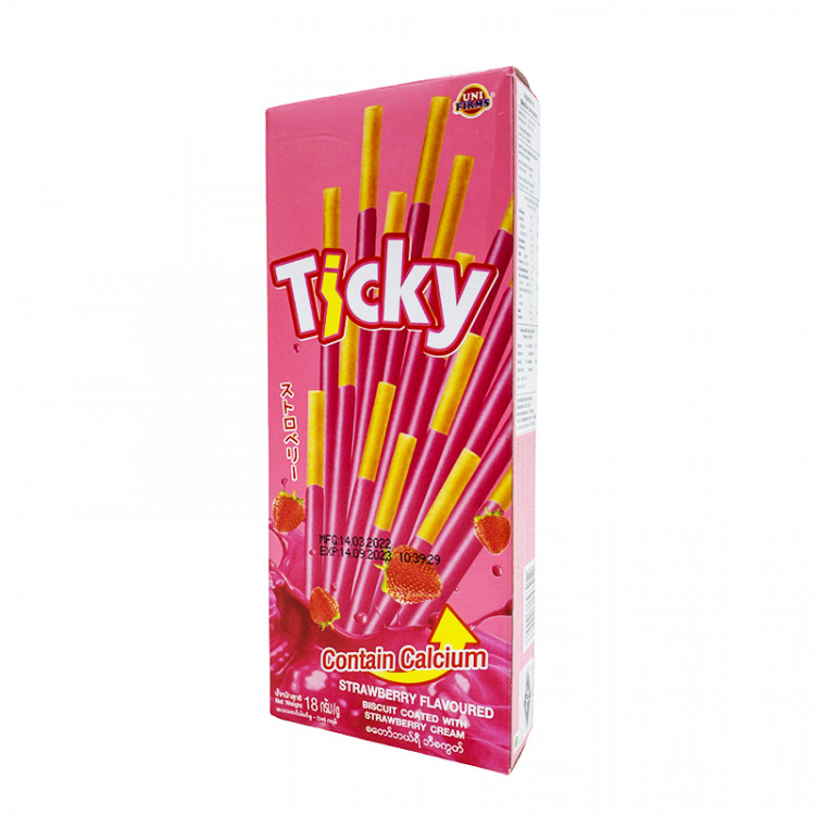 Палочки бисквитные покрытые клубничным кремом Ticky, 18 гр.