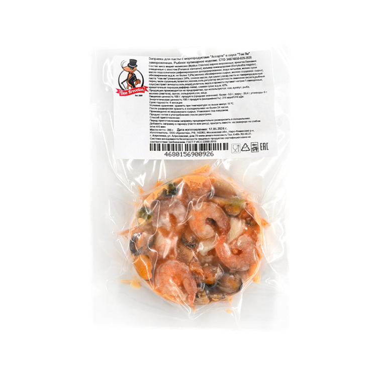 Заправка д/пасты с морепродуктами "Ассорти" в соусе "Том Ям" с/м в/у Don Kreveton  200 гр