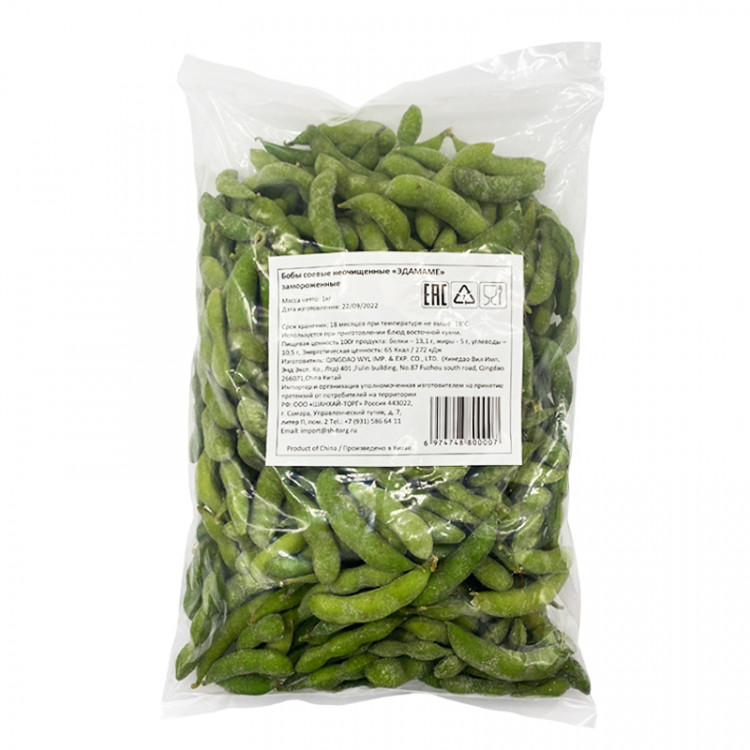 Бобы ЭДАМАМЕ в стручках (прозрач.упак), 1 кг