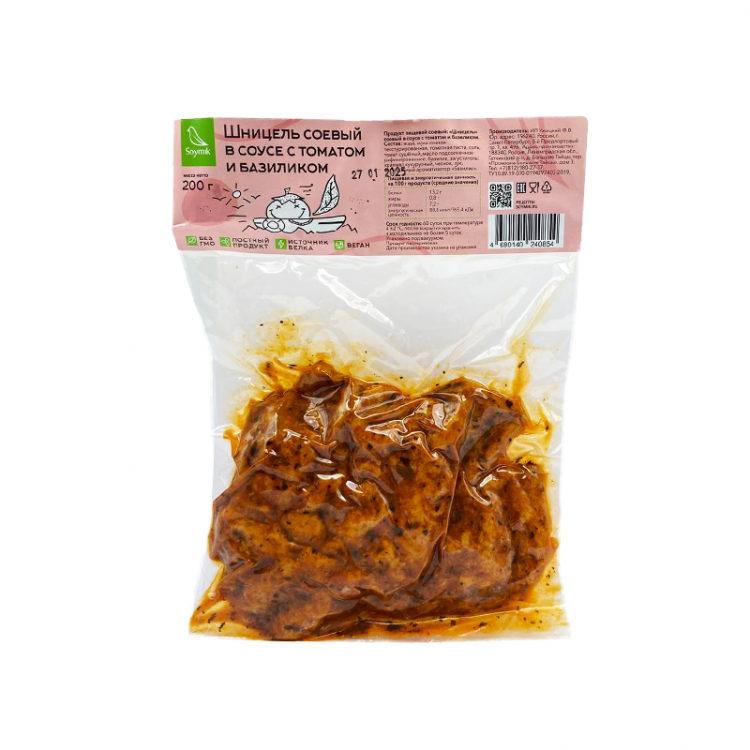 Шницель соевый в соусе с томатом и базиликом, 200 гр